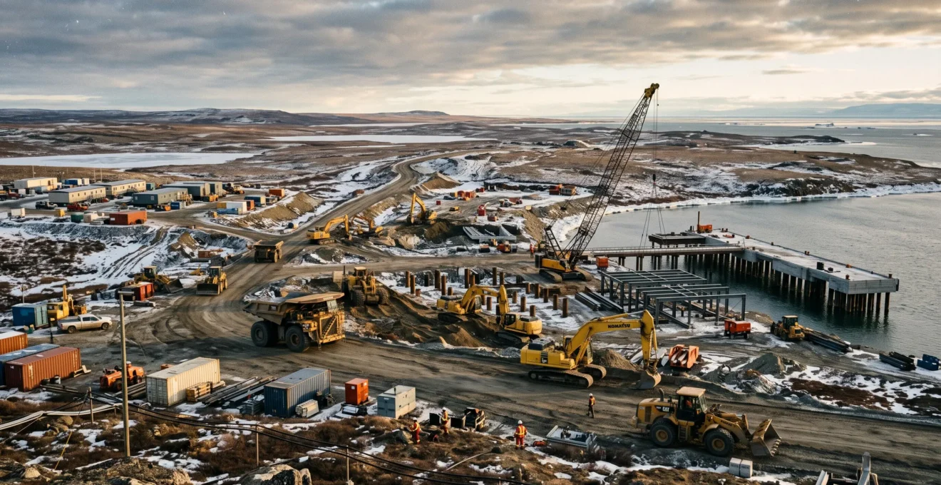 Travaux d'infrastructure majeurs pour un nouveau corridor de transport dans le Nord canadien un paysarctique.